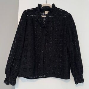 Sézane Chlo Shirt, Black Guipre (lace), Size: 12